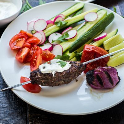 Tender and juicy ground beef and mushroom kebobs are bursting with flavor! This easy mushroom and kefta kebob recipe is a perfect way to become a "blendetarian" and enjoy all the flavors of beef but with half the calories!