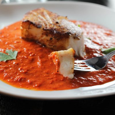 Pan Roasted Chilean Sea Bass with Roasted Red Pepper Sauce