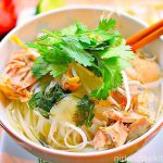 This Vietnamese Chicken noodle soup combines a perfectly fragrant and light broth with rice noodles, chilies and fresh cilantro for the ultimate slurping