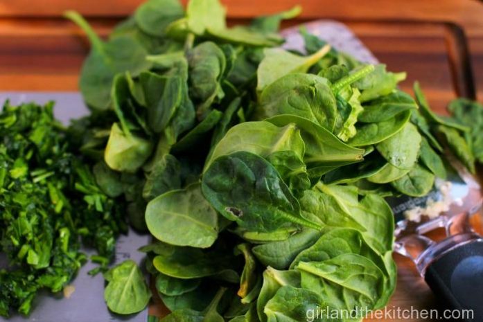 cup of baby spinach and the chopped parsley