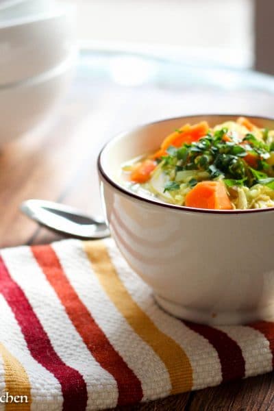 A class soup brightened up with some fresh flavors and colors! Perfect to beat those ailing colds and sniffles.