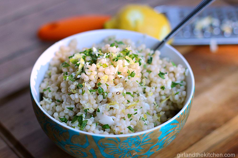 A simple Israeli couscous recipe full of bright lemony flavors and earthy Parmesan cheese.  Perfect for any side dish or as a meal on its own!