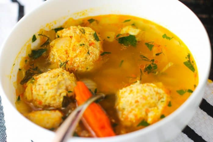 My Russian Meatball Soup is loaded with beautiful and tender chicken meatballs floating in a warm and comforting broth. It's an ultimate sniffle soother!
