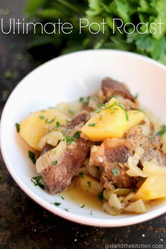 Full of flavor and and short on time this pot roast is cooked in a simple and savory broth that is perfect for quick dinners and freezer meals.