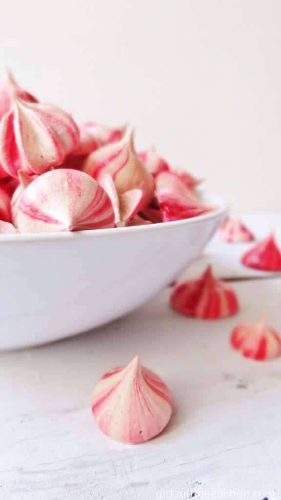 pink raspberry meringues  - girlandthekitchen.com