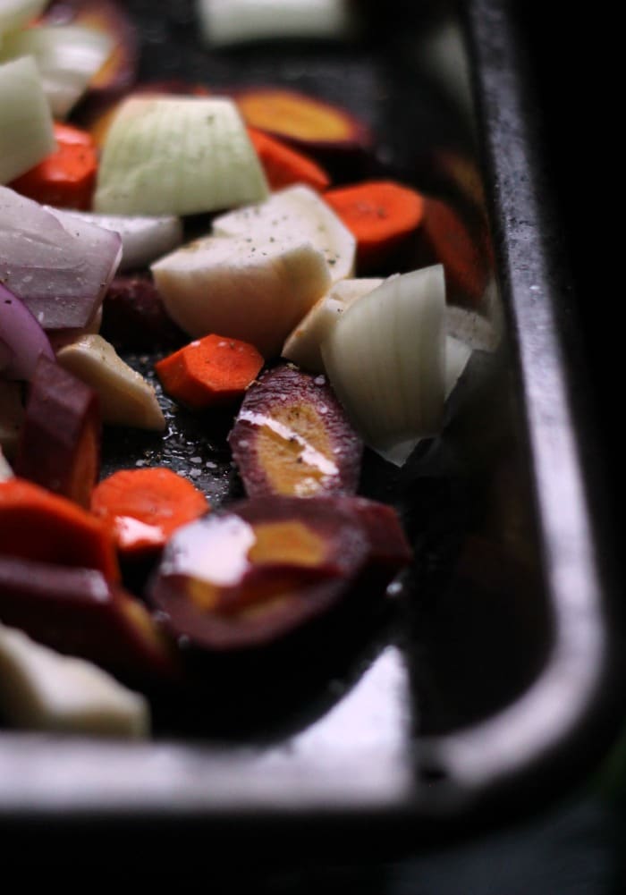 A combination of brightly colored root vegetables, roasted to perfection! Both gluten free and Paleo friendly!
