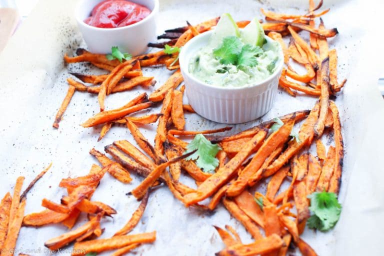 Spicy Baked Sweet Potato Fries & Healthy Vegetarian Aioli