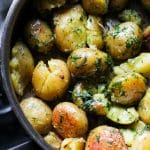 Perfectly golden brown pan roasted potatoes with garlic, dill and butter. Perfect as a quick side dish for a weeknight dinner or for a BBQ.