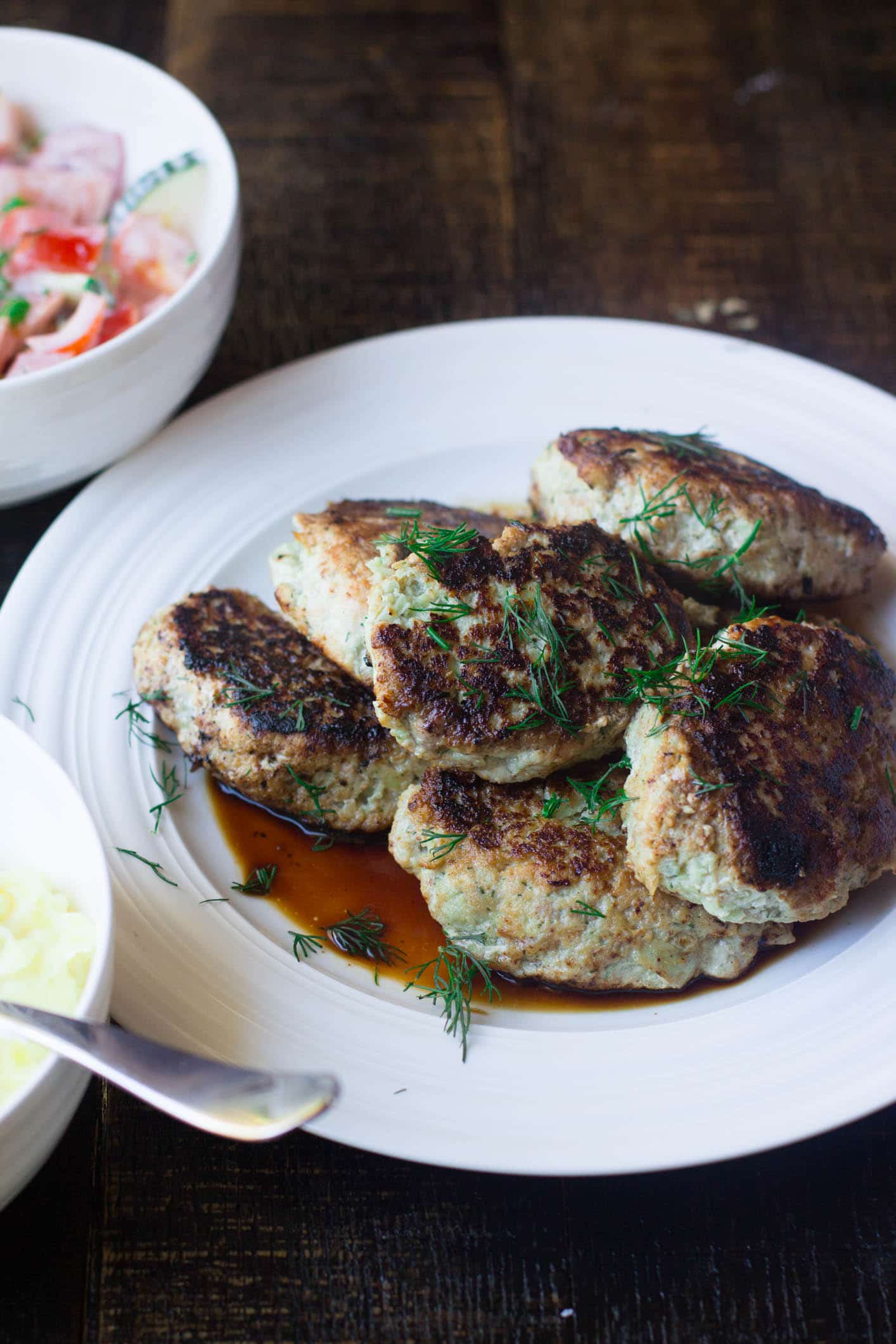 Juicy ground chicken cutlets mixed together with dill, onion and an egg all in a Vitamix then pan fried to golden perfection. This is Russian comfort food made even easier!