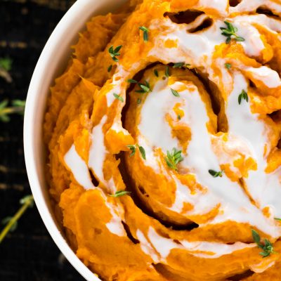 Vegan Creamy Mashed Sweet Potatoes - Girl and the Kitchen