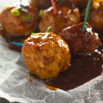 Healthy Chicken Meatballs with a Chipotle Bourbon Glaze