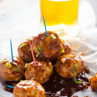 Tender and delicious chicken meatballs that come together in under 30 minutes, all dipped in a heavenly chipotle and bourbon glaze. Perfect for a fast and healthy dinner or a cute appetizer!