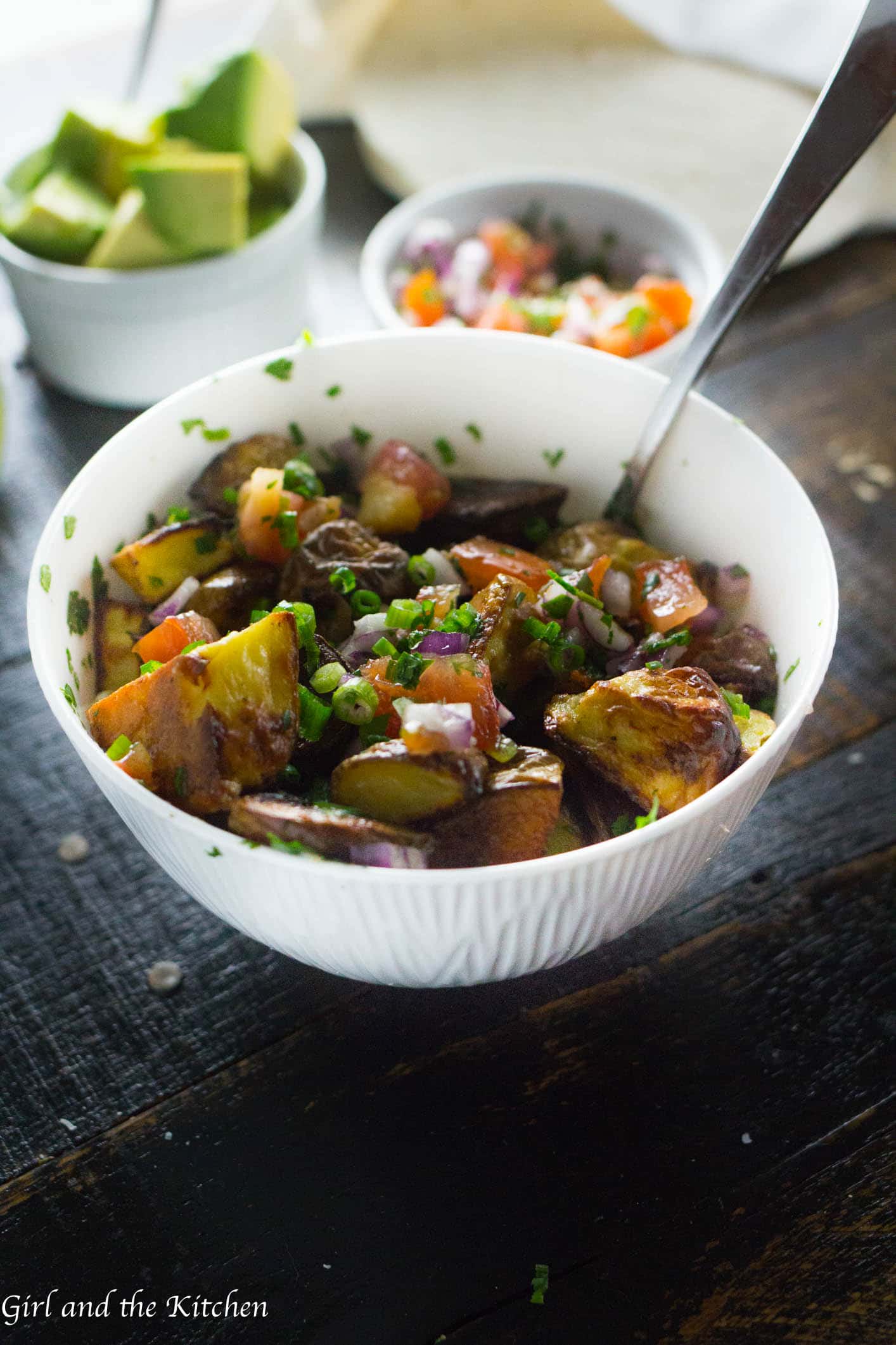 Classic roasted potatoes baked with classic Mexican spices and tossed together with a zesty pico de gallo! Great served warm or as a healthy alternative to a potato salad!