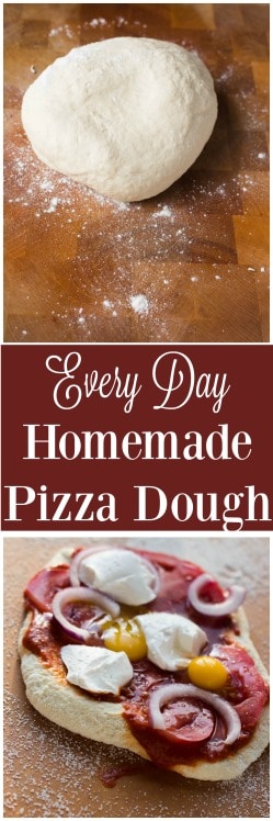 A simple every day homemade pizza dough that comes together with just a few ingredients and is ready in an hour! Plus as an added bonus, this dough freezes perfectly!!!
