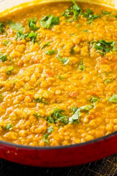 This easy and delicious yellow lentil dal is full of protein and bright flavors! It's great on its own or served over fragrant Basmati rice for a quick and healthy mid-week meal!