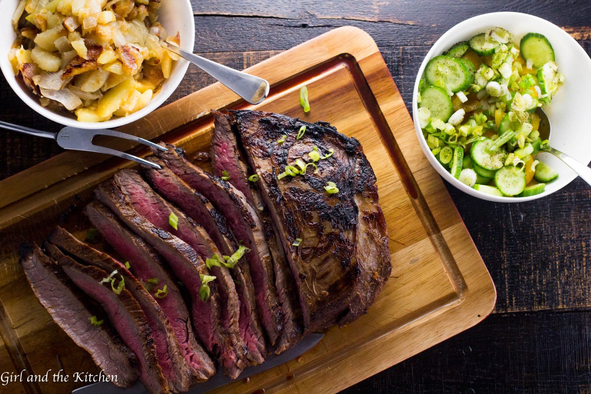 Greek Marinated Flank Steak with Tzatziki Sauce - Wholesomelicious