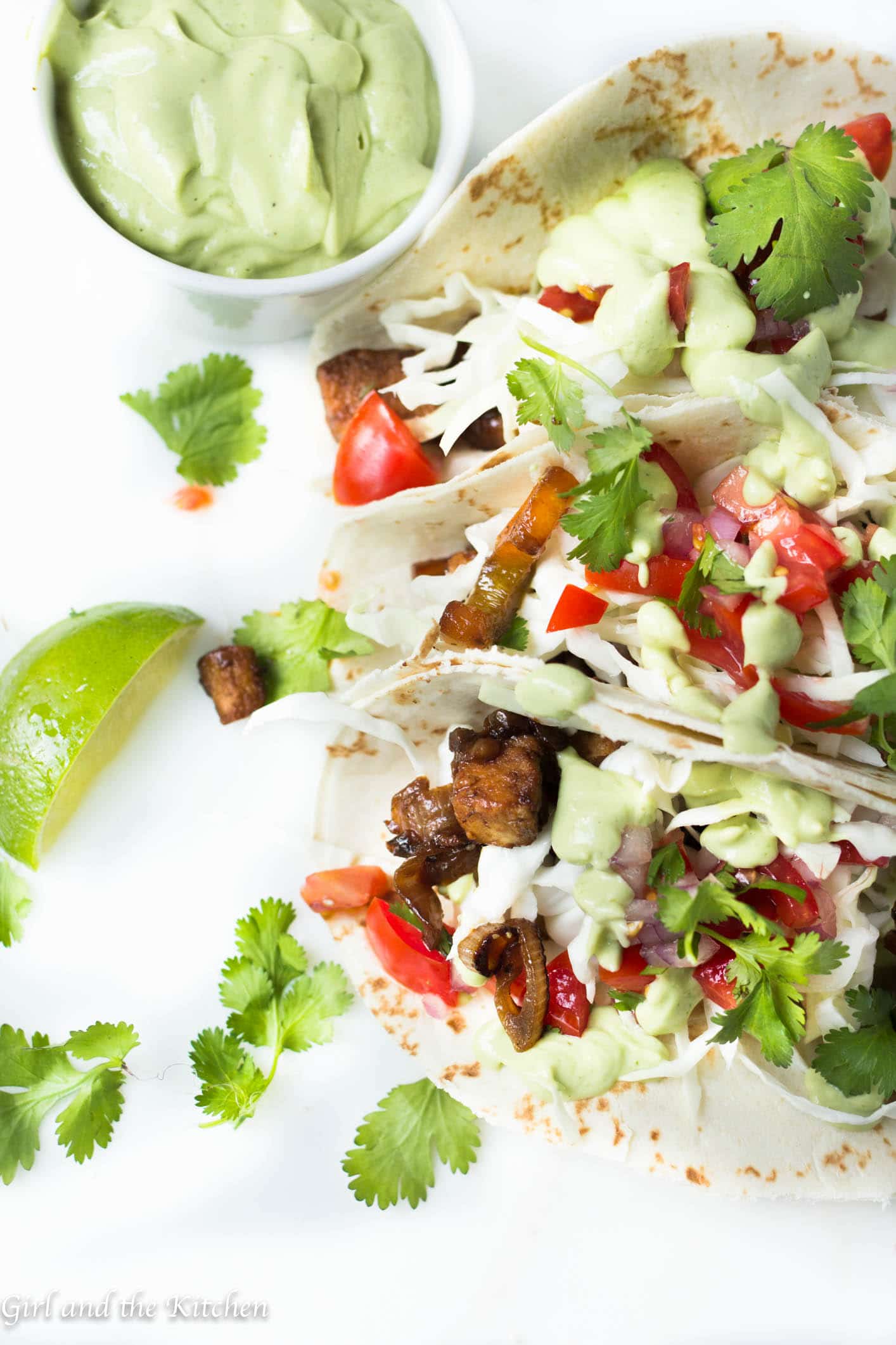 Vegetarian Tacos with Avocado Crema - Girl and the Kitchen