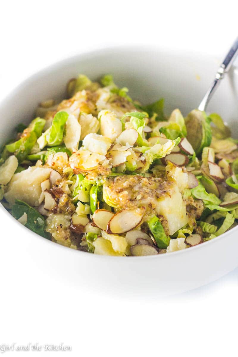 This incredible salad full of shaved brussels sprouts, crunchy almonds and salty and nutty Parmesan is anything but boring. The biggest deal closer is the ridiculously simple lemony garlic dressing that makes this taste like it came straight out of a restaurant kitchen.
