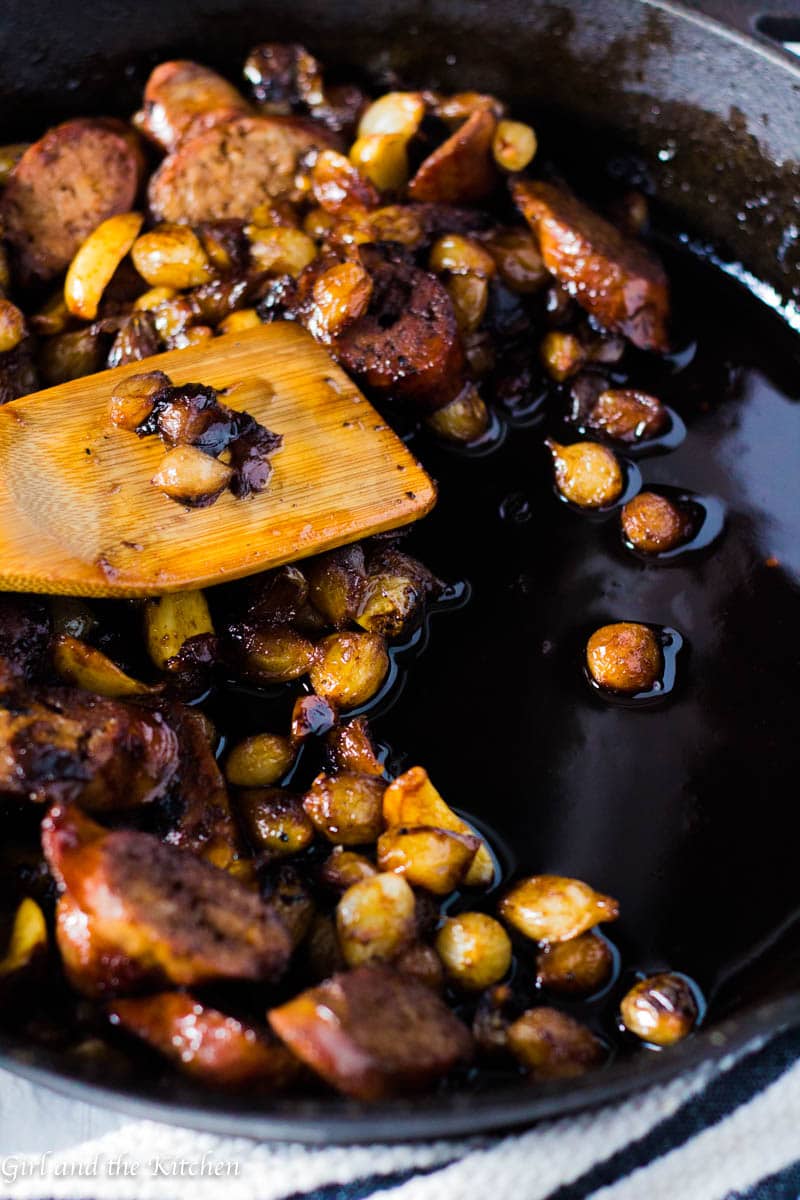 These one pan Balsamic Glazed Italian Sausage and Onions are an elegant twist on an Italian classic. Perfectly tender and gorgeously glossed this one pan meal will make you shine this holiday season! Plus, as with all great holiday must haves, these are make ahead friendly.