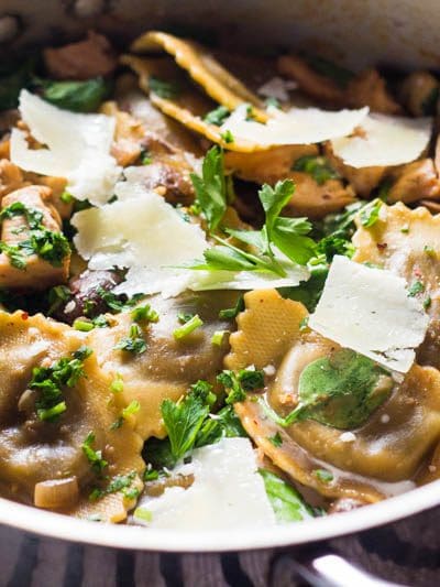 My super simple and wholesome chicken marsala has always been an incredibly dinner! But with the addition of Buitoni Agnolotti filled with fragrant mushrooms and creamy cheese it takes this incredibly fast and simple dinner to a whole other level! This is the perfect meal for a crazy weeknight or a last minute dinner party on a weekend!