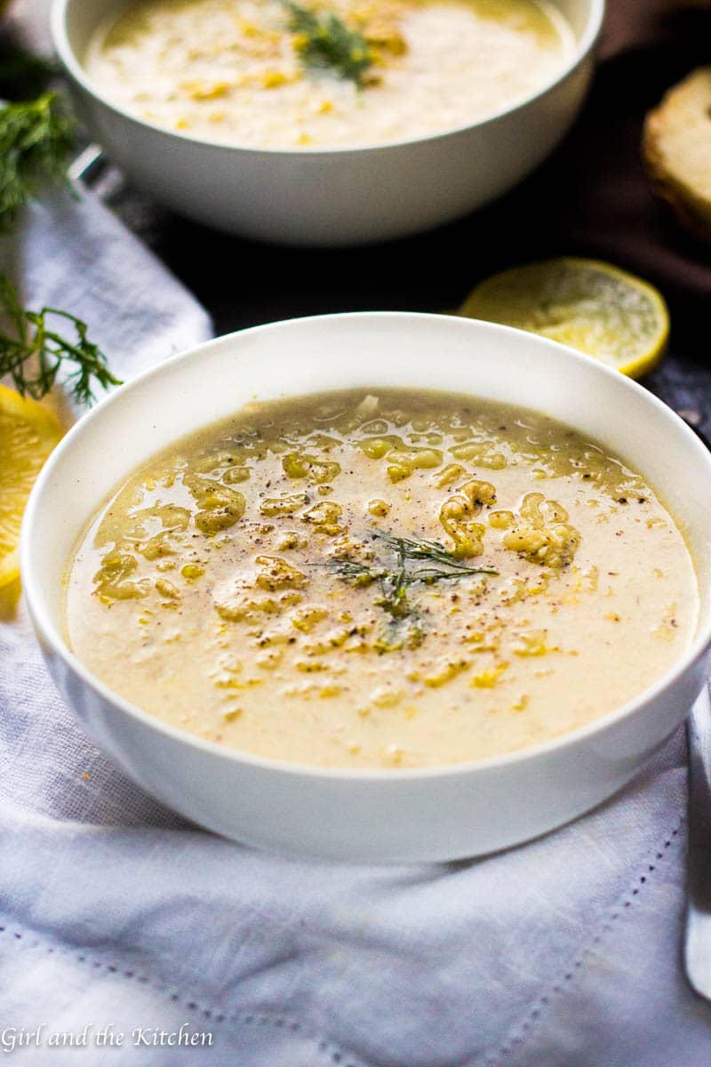 Avgolemono soup is the classic Greek chicken penicillin. It is a heavenly, velvety soup with a savory chicken broth, tart lemons and egg yolks. The combination creates a smooth and comforting soup perfect for a new twist on the classic chicken soup.