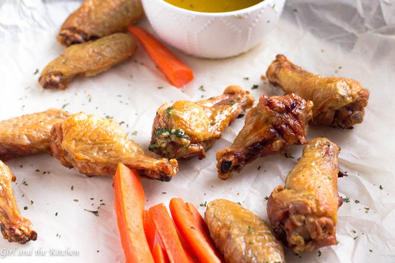 Seriously Crispy Oven Baked Chicken Wings With Garlic Butter Sauce Girl And The Kitchen