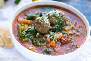 Super comforting soup is loaded with plump Italian meatballs and hearty vegetables Super comforting soup is loaded with plump Italian meatballs and hearty vegetables - Girl and the Kitchen
