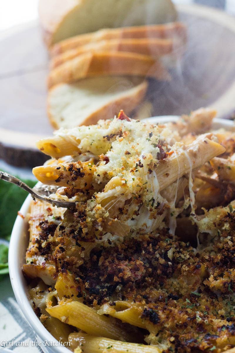 Creamy Parmesan and Sun-dried Tomato Pasta Bake - Girl and the Kitchen