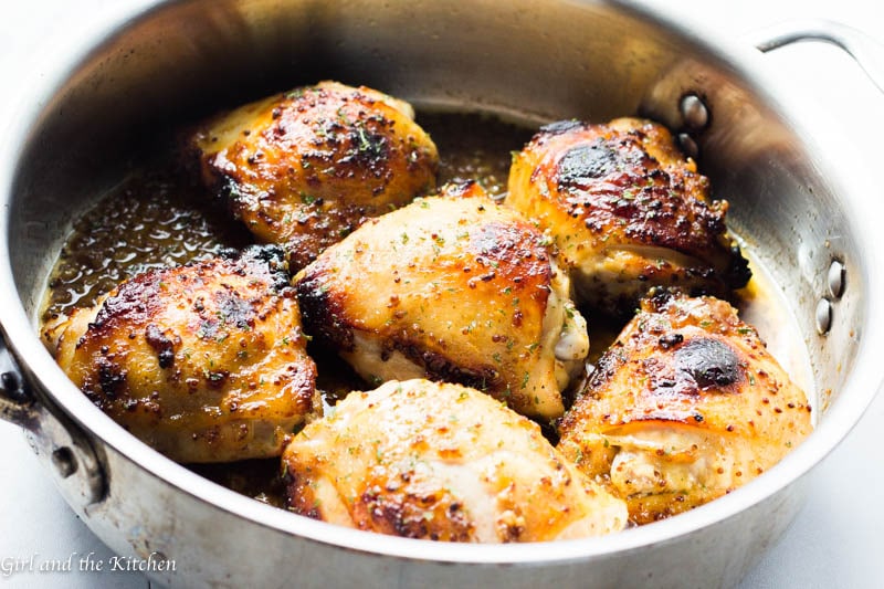 Baked Honey Mustard Chicken Thighs - Girl and the Kitchen