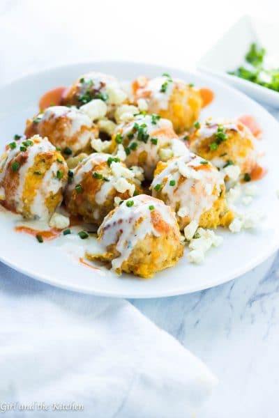 These low carb skinny buffalo chicken meatballs are a healthier twist on the beloved bar favorite! Full of flavor and low on carbs they are the perfect meal!