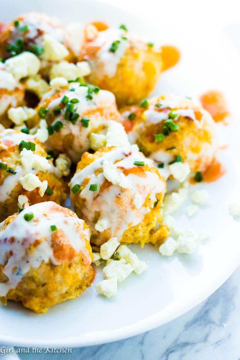 Low-Carb Buffalo Chicken Meatballs - Girl and the Kitchen