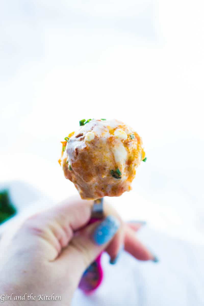 Low-Carb Buffalo Chicken Meatballs - Girl and the Kitchen