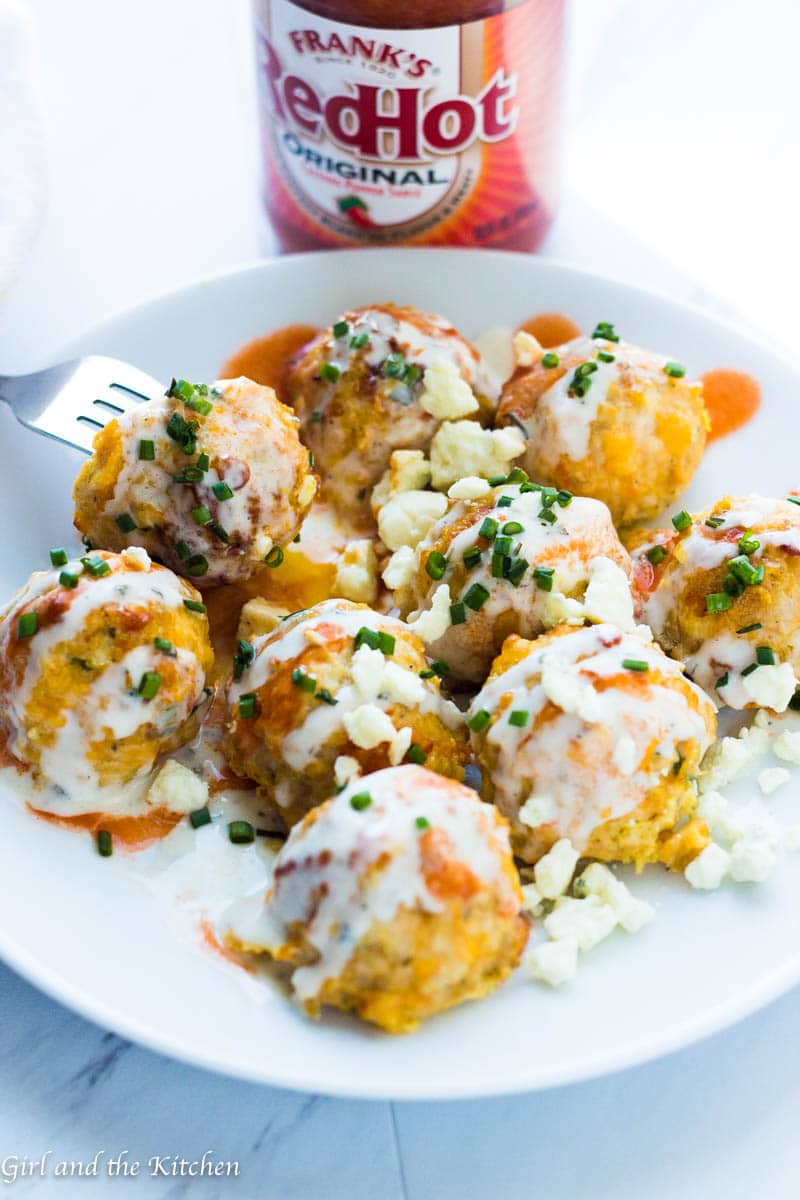 Low-Carb Buffalo Chicken Meatballs - Girl and the Kitchen