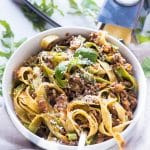 This delicious and hearty Instant Pot Bolognese cooks up in under an hour and has the complex flavors of a bolognese that has been simmering all day!  Say hello to your favorite new meat sauce!  As a bonus, learn the restaurant secret that makes all restaurant bolognese so velvety!