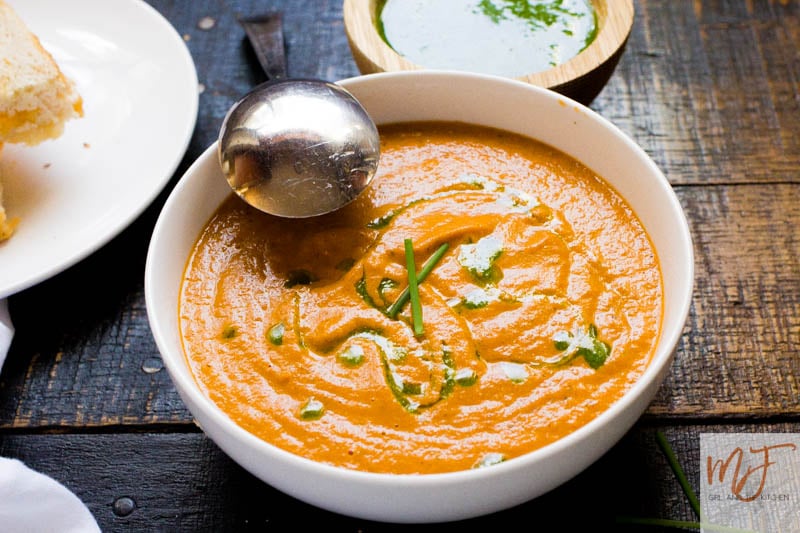 Creamy Roasted Tomato Soup With Chive Oil